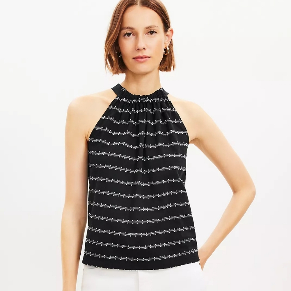 NWT Loft Striped Dot Modern Halter Top, 100% Cotton, sz Medium